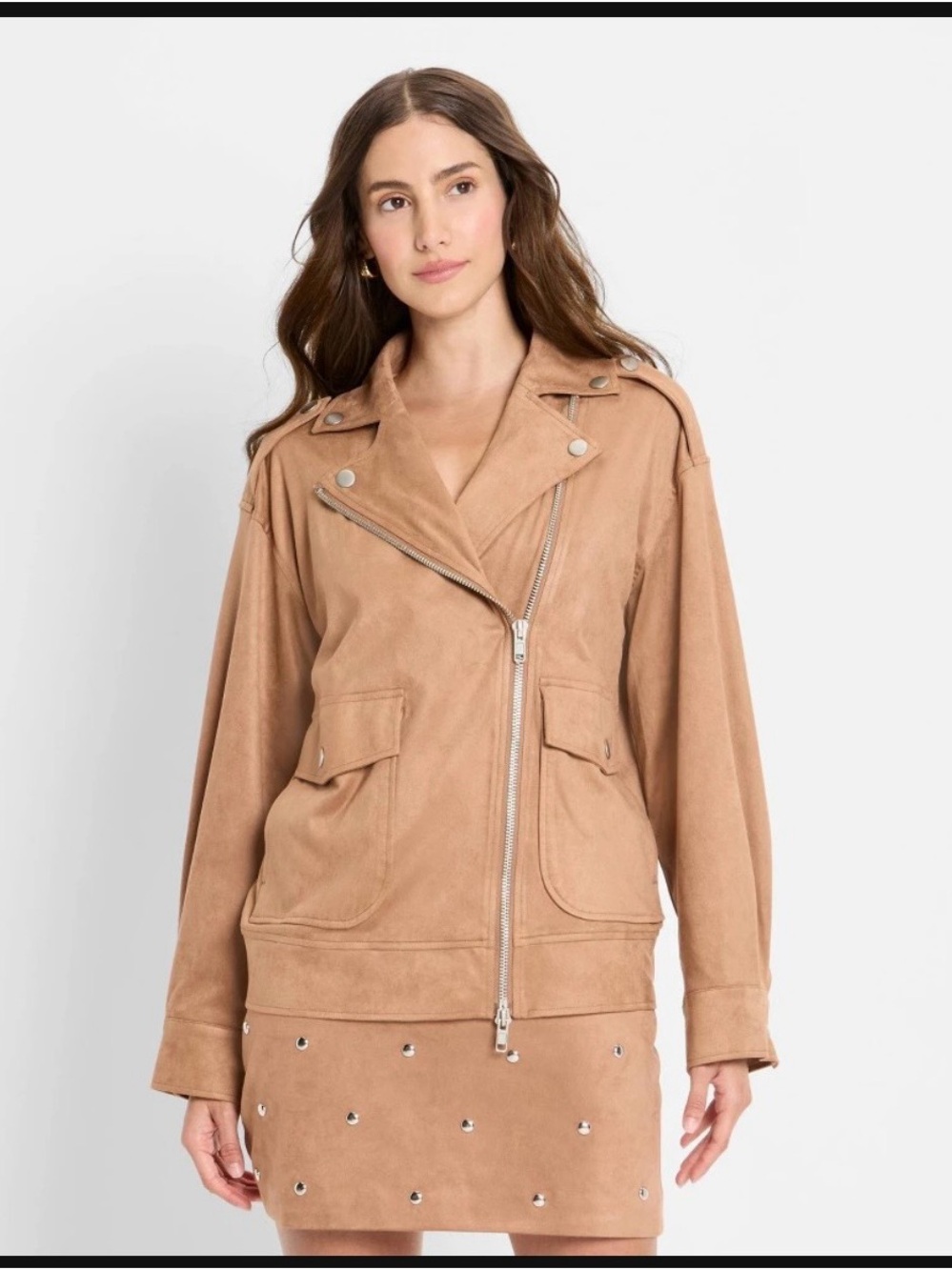 Future Collective Tan Suede like Moto Jacket - Women size large